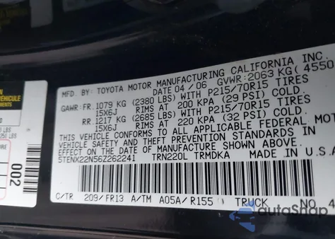 2006 Toyota Tacoma z USA, uszkodzony, nr VIN 5TENX22N56Z262241